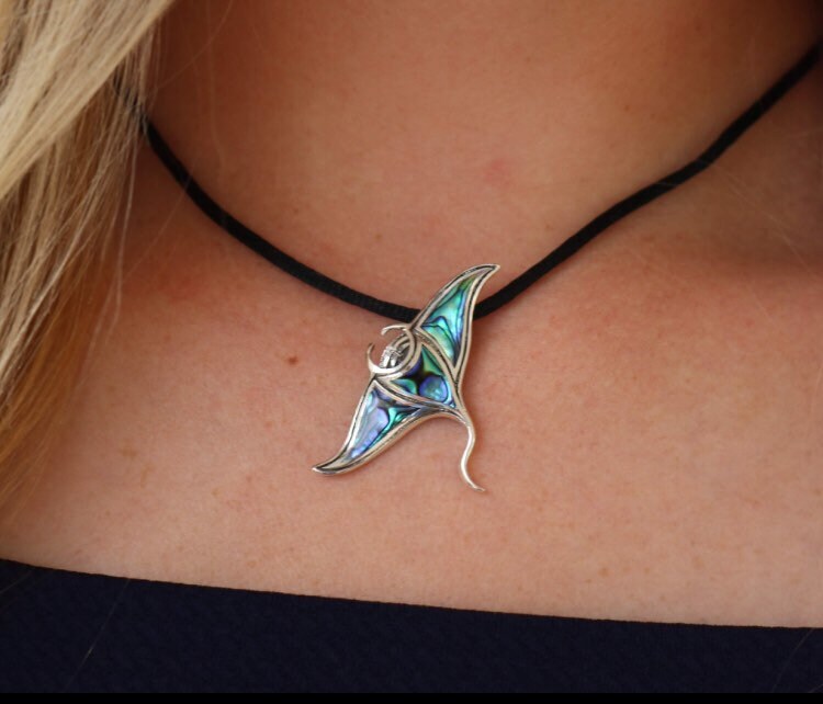 Manta Ray Necklace Pendant Handmade | Abalone | Paua Shell | Sterling Silver