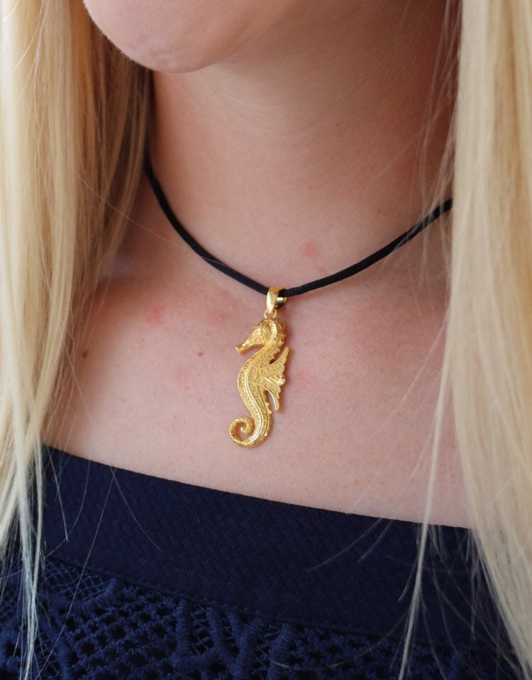 18k Gold Vermeil Seahorse Necklace Pendant
