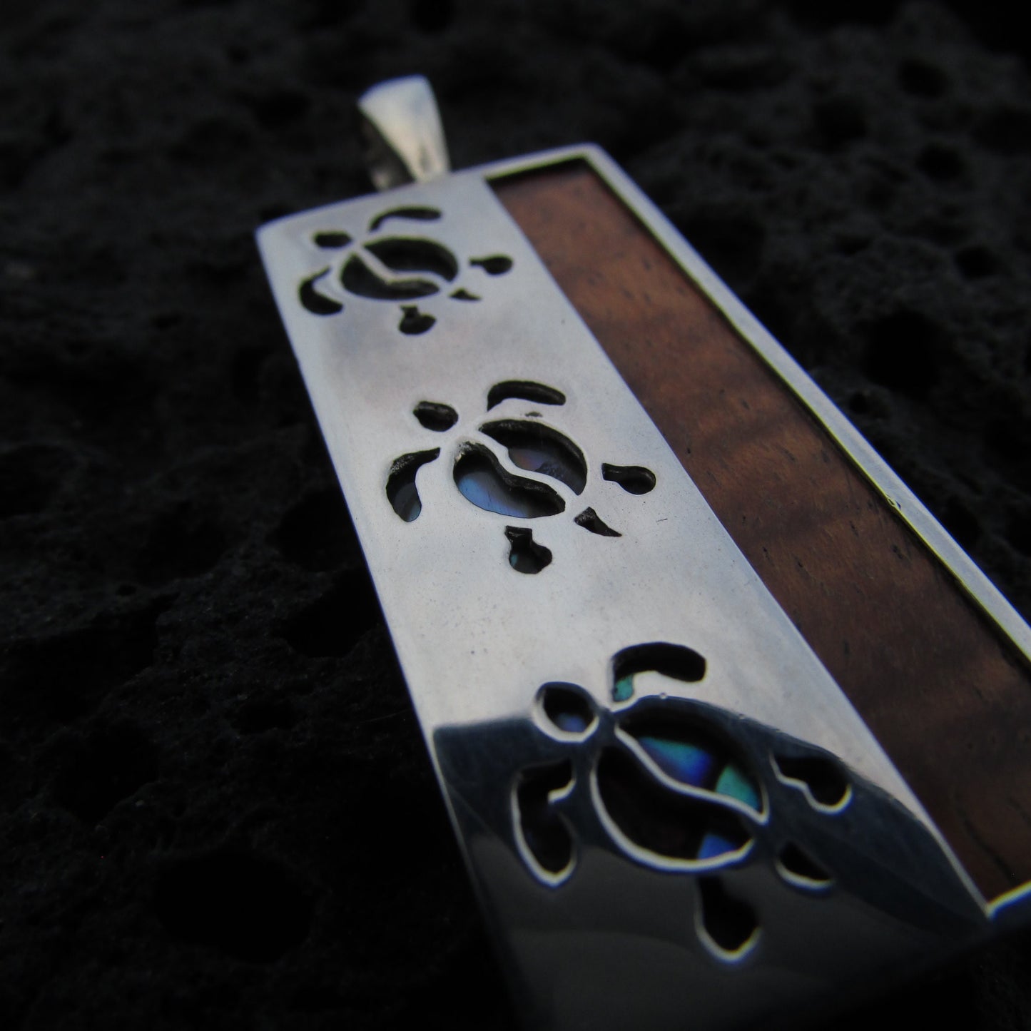 Triple Sea Turtle Necklace Pendant | Koa Wood | Abalone Paua Shell | Sterling Silver | Ocean | Beach | Gift | Jewelry | Handmade | Unique