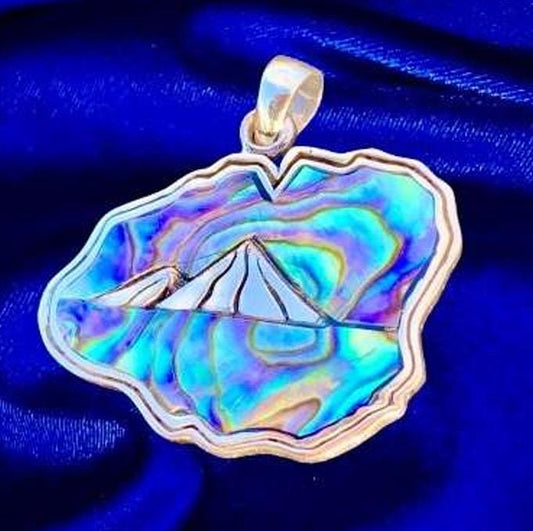 Kauai island abalone pendant necklace. Sterling silver.