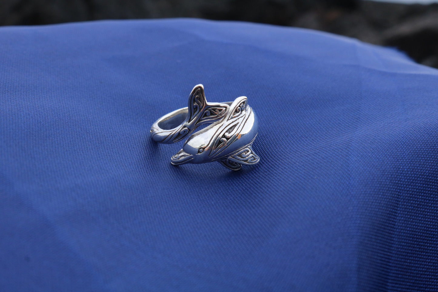 Dolphin Ring Tribal Polynesian Tattoo Design Naia. Sterling Silver.