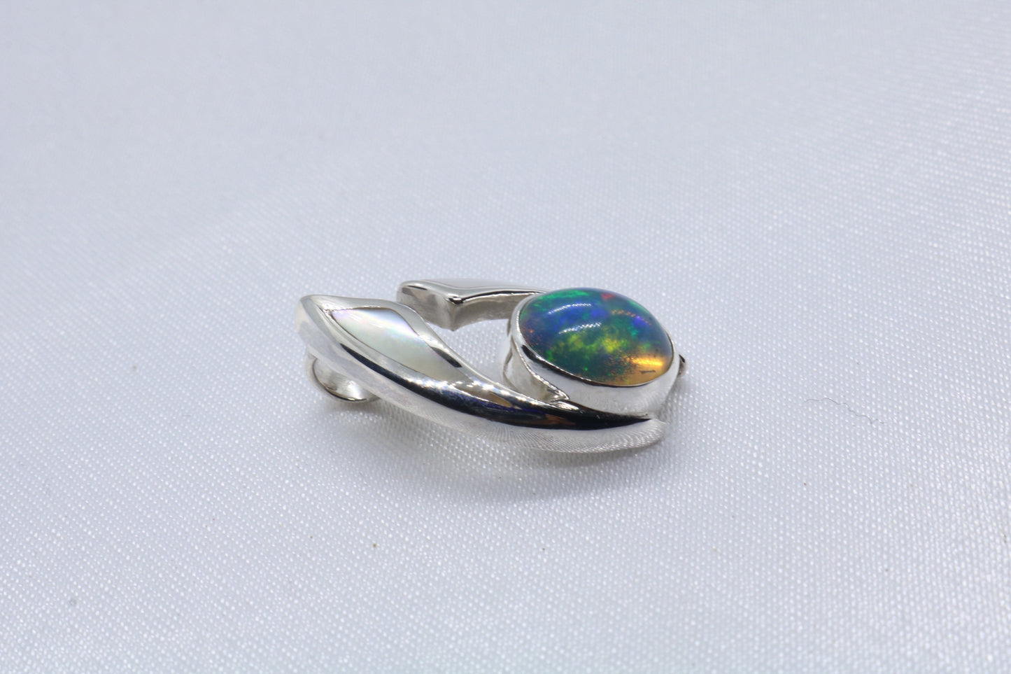 Opal Wave Hawaiian Nalu Silver Mother of Pearl Necklace Pendant