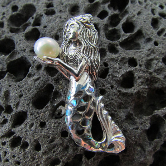 Mermaid Necklace Pendant | Pearl | Sterling Silver | Paua Shell | Abalone Shell | Ocean | Beach | Gift | Jewelry | Handmade | Unique