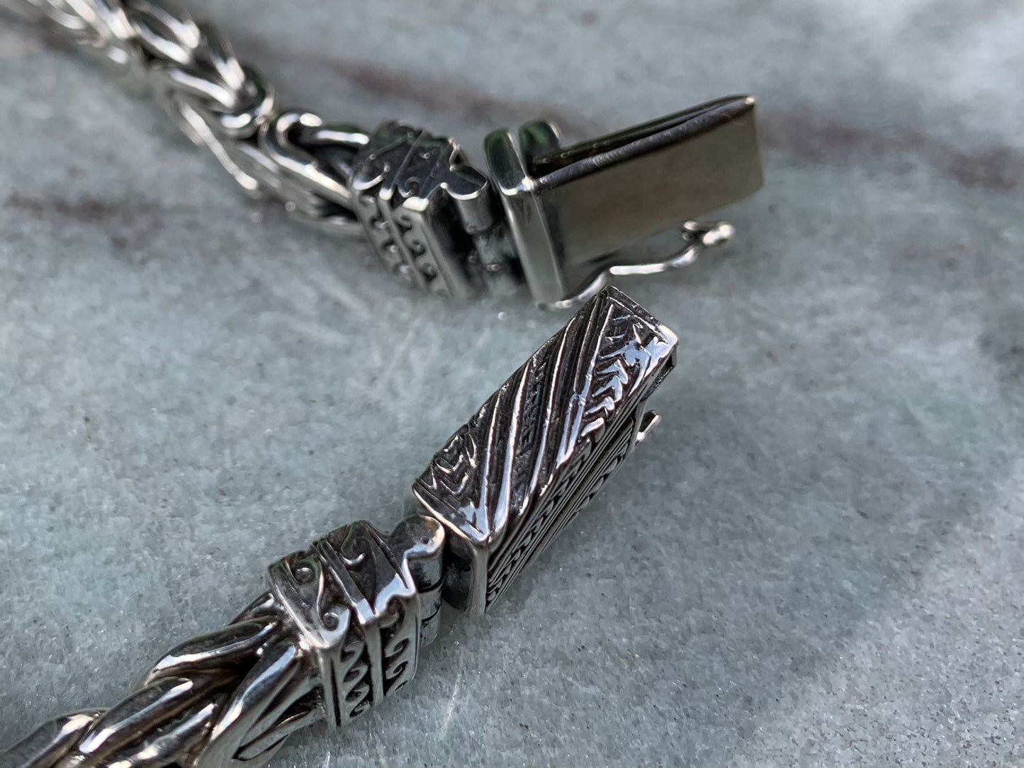 Hawaiian Tribal Byzantine Bracelet, 9mm. Sterling Silver.