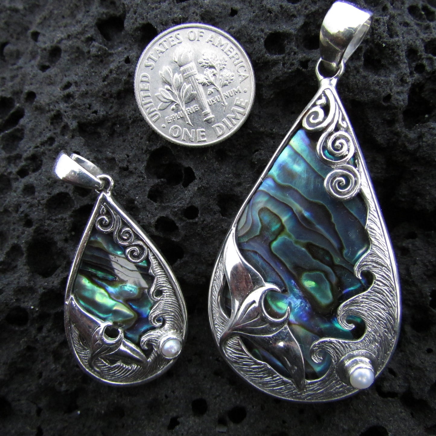 Manta Ray Wave Necklace Pendant Small | Pearl | Paua Abalone Shell | Sterling Silver | Ocean | Beach | Gift | Jewelry | Handmade | Unique