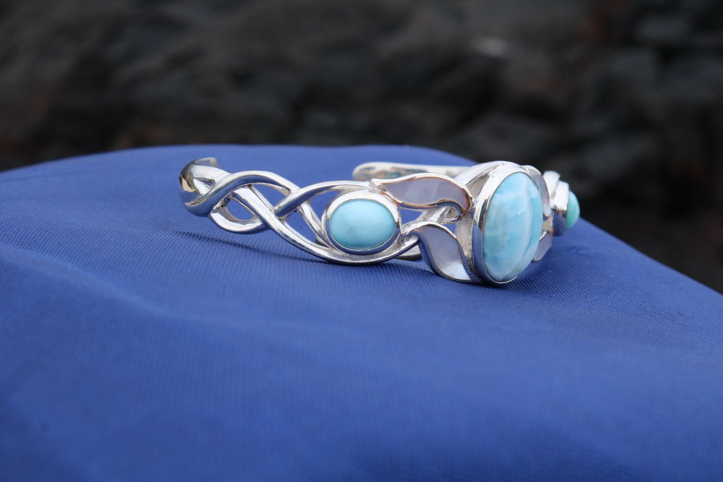 Larimar Bracelet Cuff. Sterling Silver.