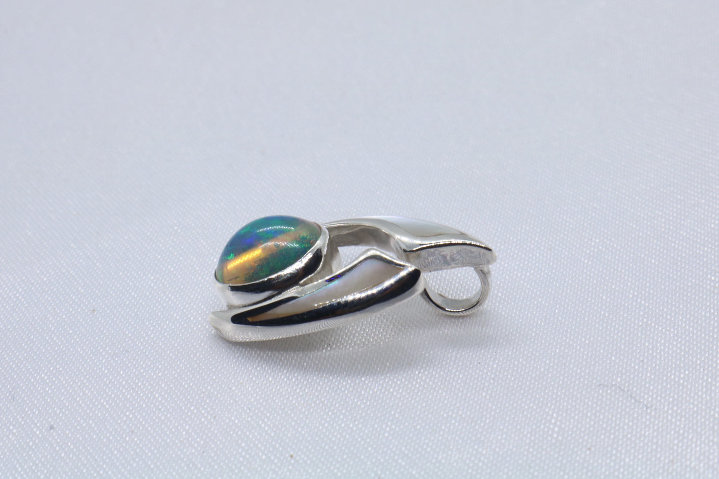 Opal Wave Hawaiian Nalu Silver Mother of Pearl Necklace Pendant