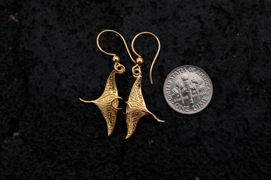 18K Gold Vermeil Manta Ray Earrings.