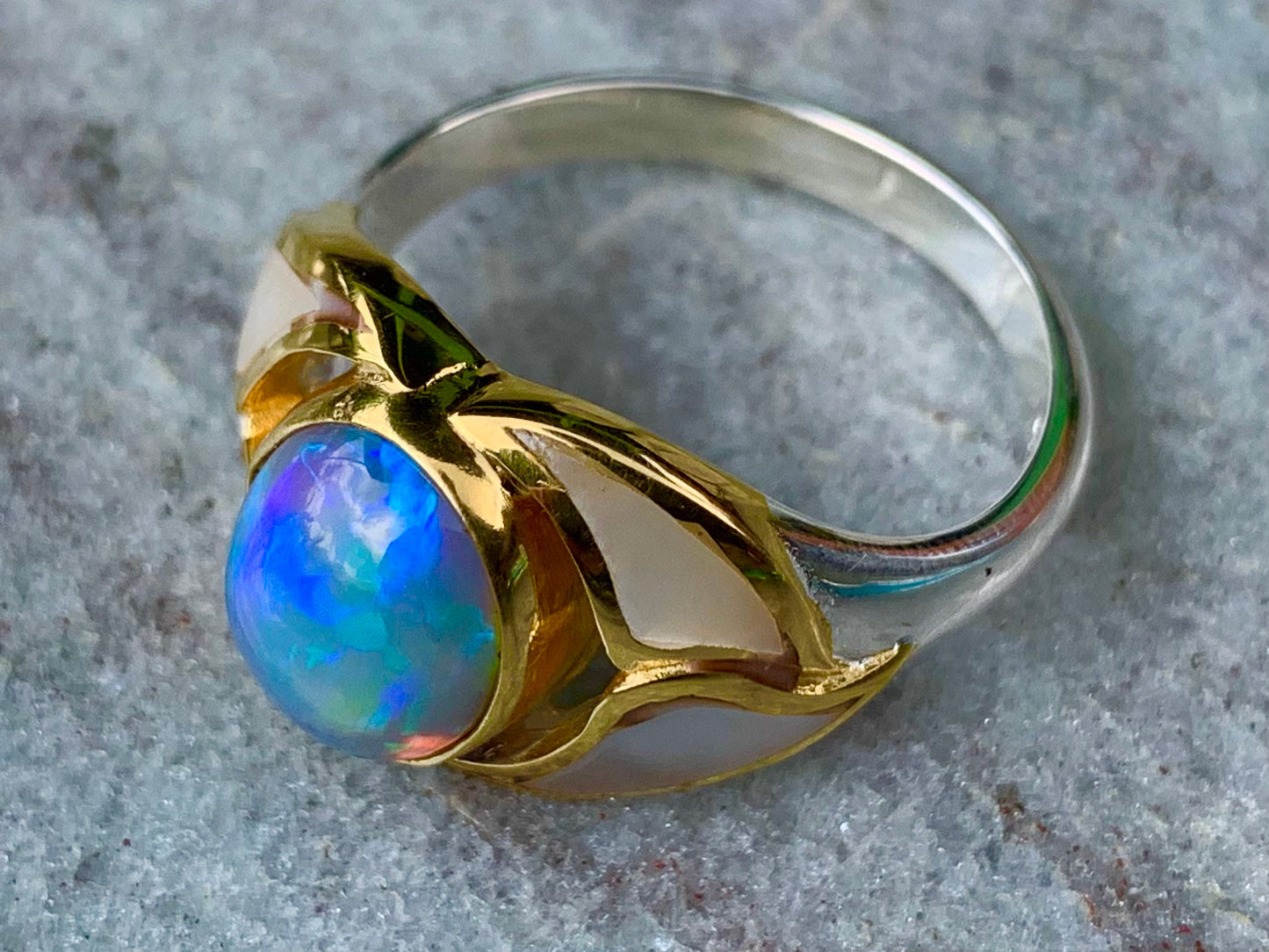 Opal Ocean Wave 18k Gold Vermeil and Silver, Mother of Pearl Ring