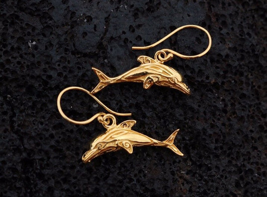 18K Gold Vermeil Dolphin Earrings.