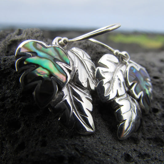 Monstera Leaf Earrings | Paua Shell | Sterling Silver | Ocean | Beach | Gift | Jewelry | Handmade | Unique