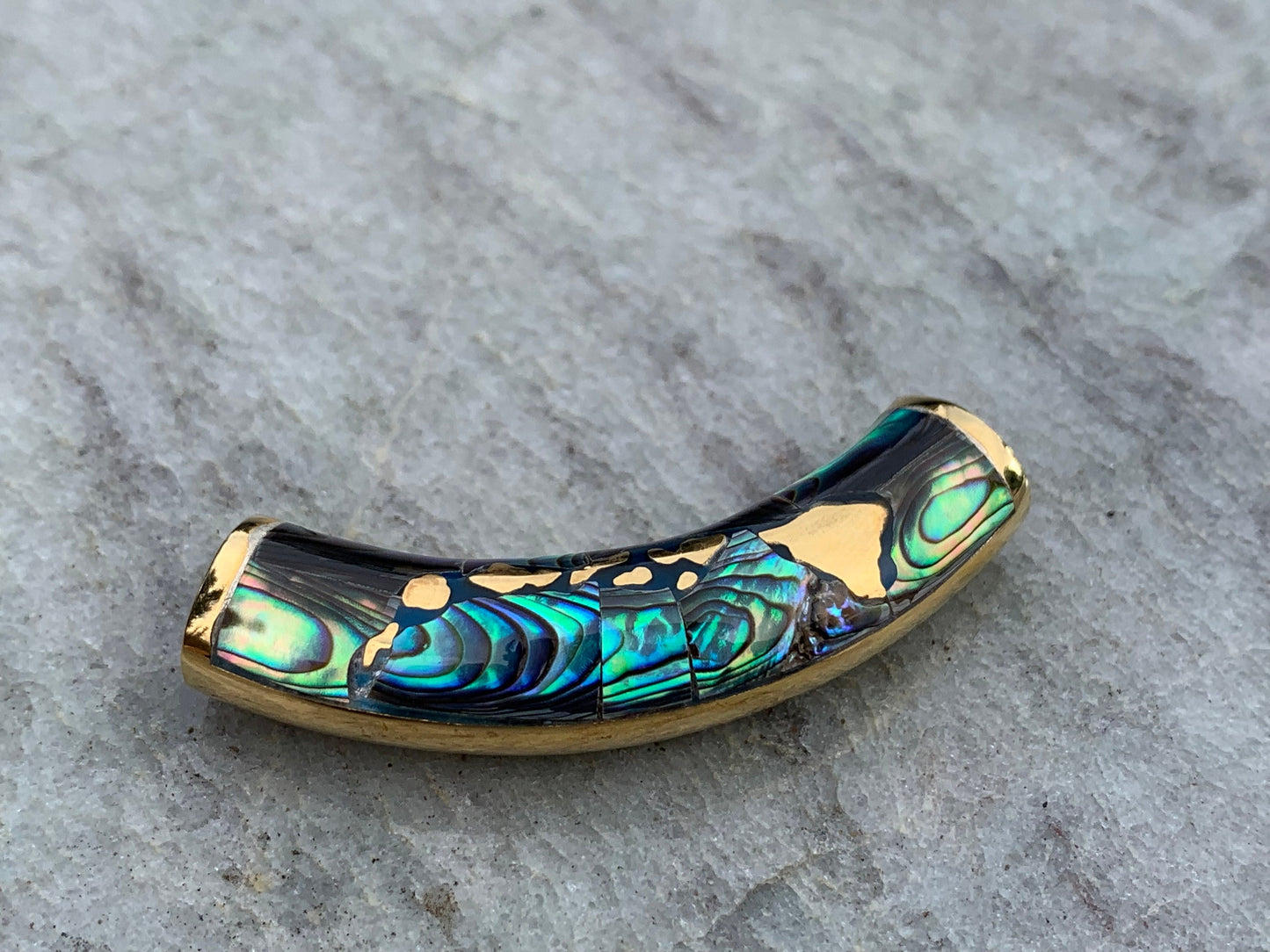 Hawaiian Islands Slider Bar Pendant Necklace. Oahu, Maui, Kauai, Big Island. Gold Vermeil, Abalone Shell.