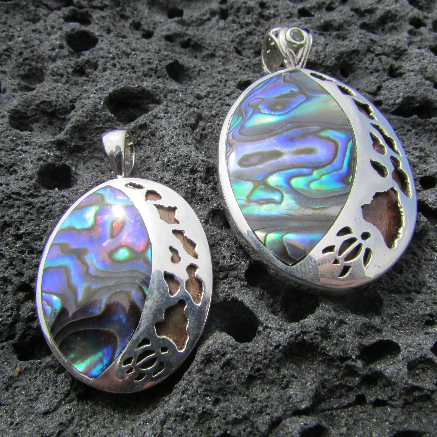 Hawaii Island Chain Turtle Necklace Pendant Small | Paua Abalone Shell | Sterling Silver | Ocean | Beach | Gift | Jewelry | Handmade Unique