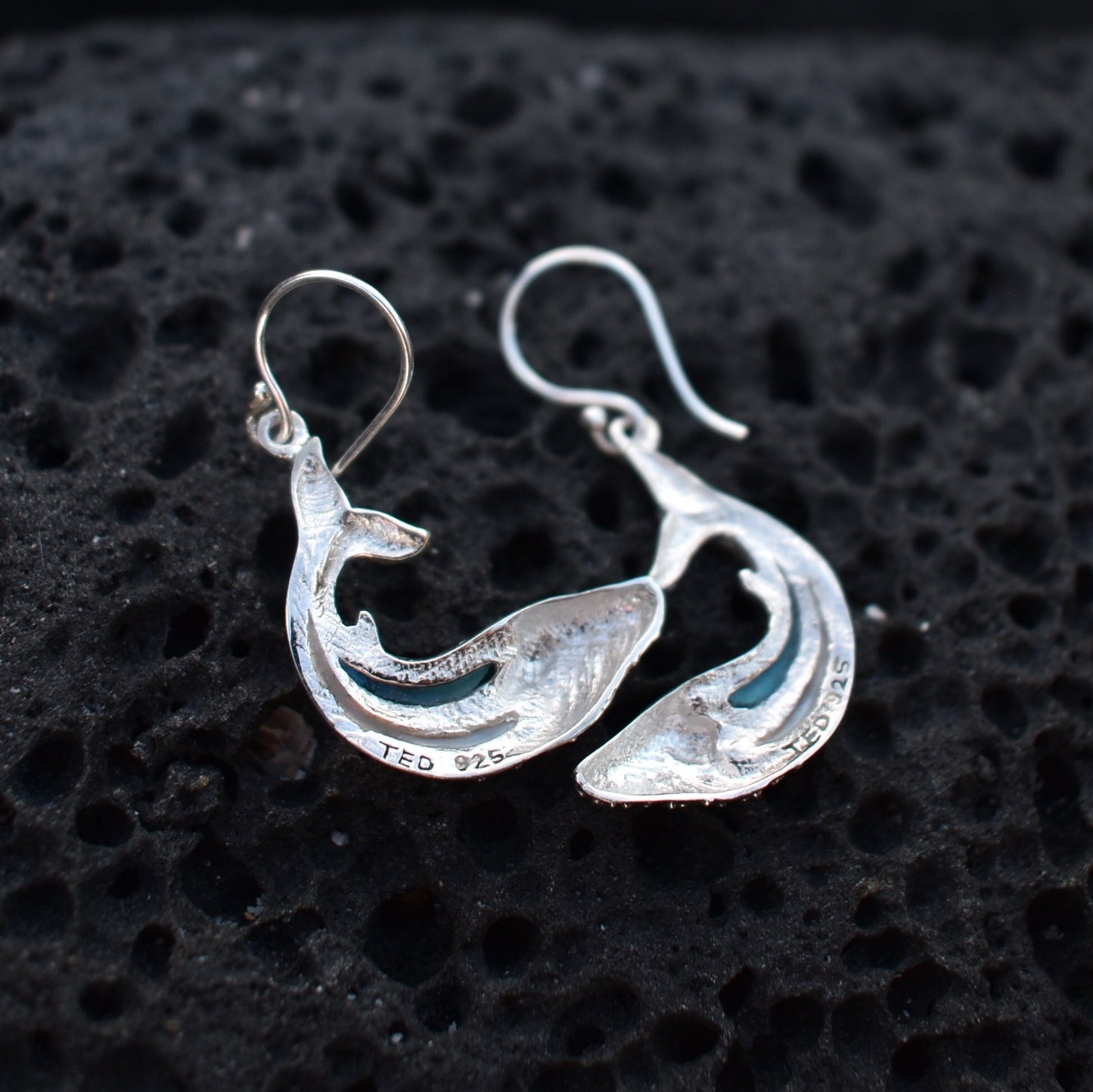 Whale earrings. Sterling Silver. Abalone Shell. Mother of Pearl.