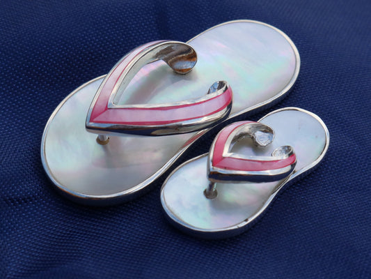 Beach Slippers Necklace Pendant . Sterling Silver, Mother of Pearl.