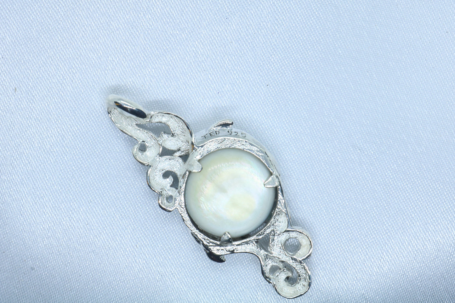 Dolphins Blue Mabe Pearl Silver Pendant Necklace