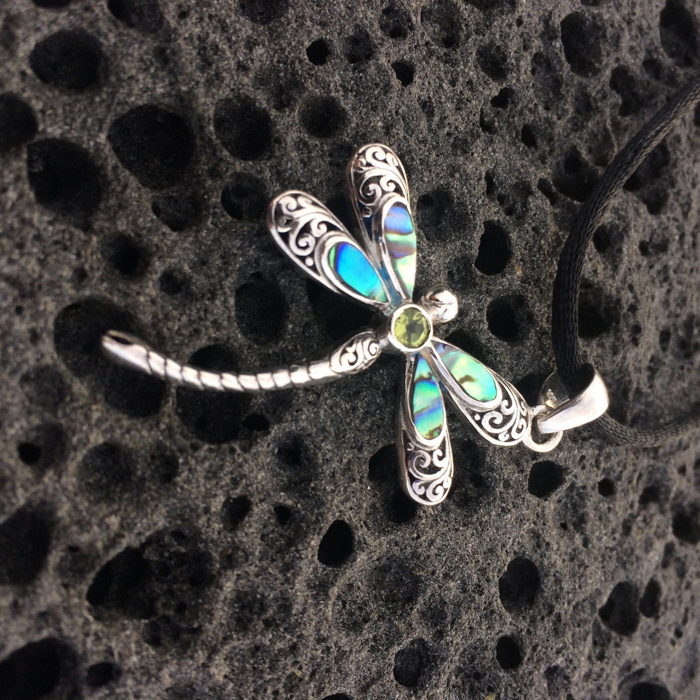 Dragonfly Necklace Pendant | Sterling Silver | Abalone Shell | Peridot | Amethyst | Blue Topaz | Gift | Jewelry | Handmade | Unique