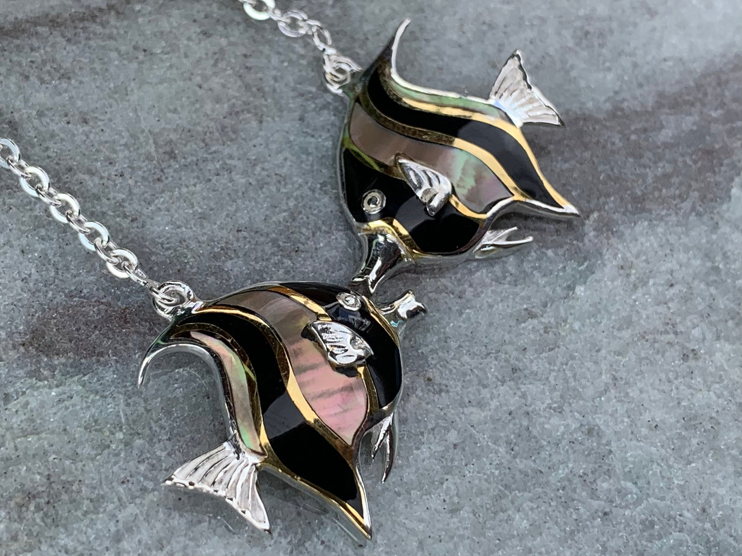 Fish Moorish Idol Hawaiian Tropical Earrings. Sterling Silver, Mother of Pearl.