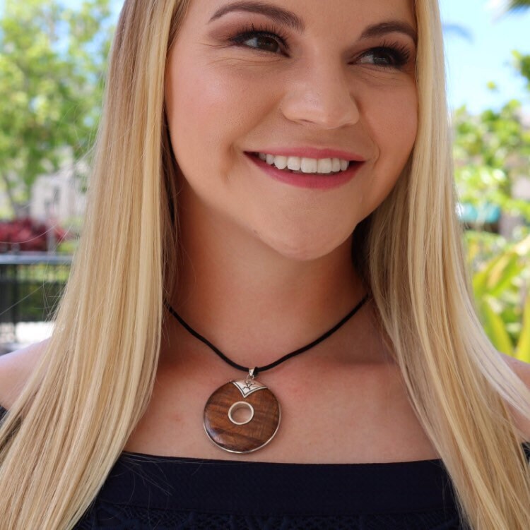 Hawaii Paddler Petroglyph Disc Pendant Necklace | Koa Wood | Sterling Silver | Ocean | Beach | Gift | Jewelry | Handmade | Unique