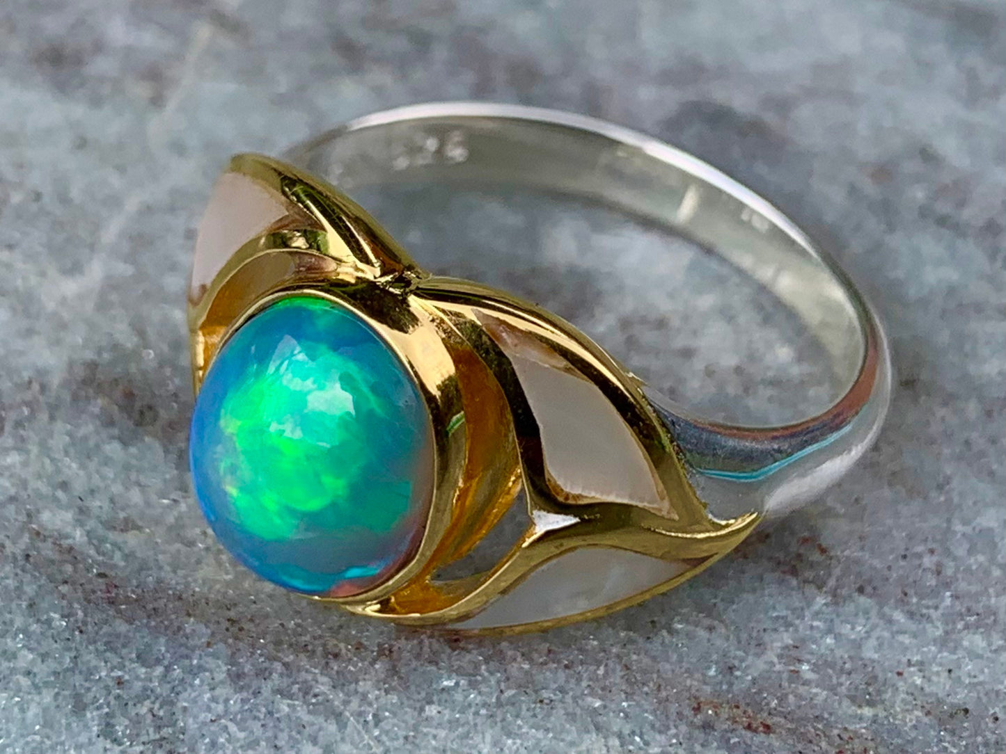 Opal Ocean Wave 18k Gold Vermeil and Silver, Mother of Pearl Ring