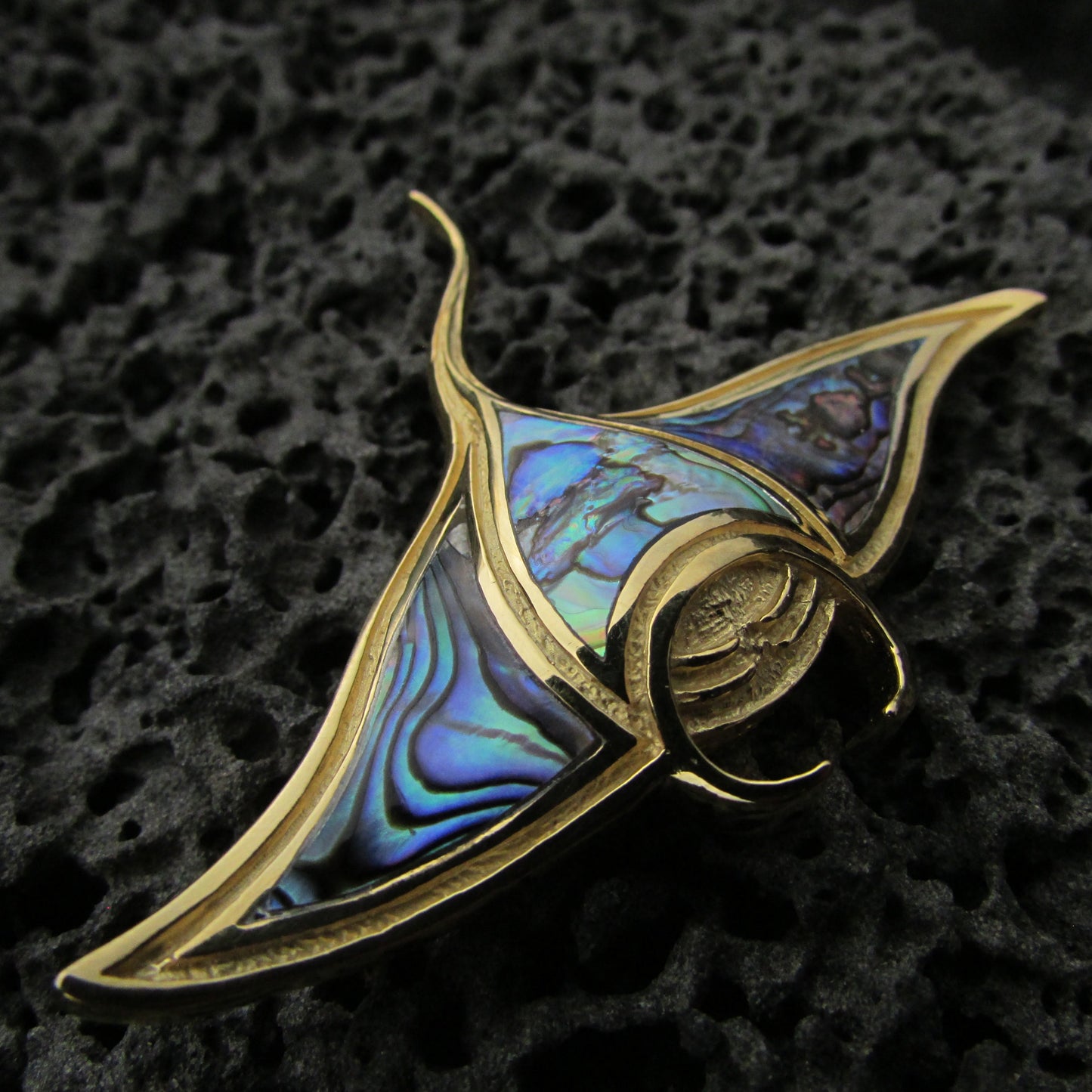 18K Gold Vermeil Manta Ray Stingray Necklace Pendant Handmade | Abalone | Paua Shell | Sterling Silver