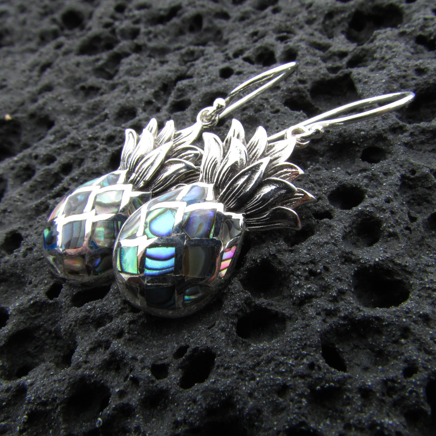 Pineapple Fruit Earrings | Paua Abalone Shell | Sterling Silver | Gift | Jewelry | Handmade | Unique