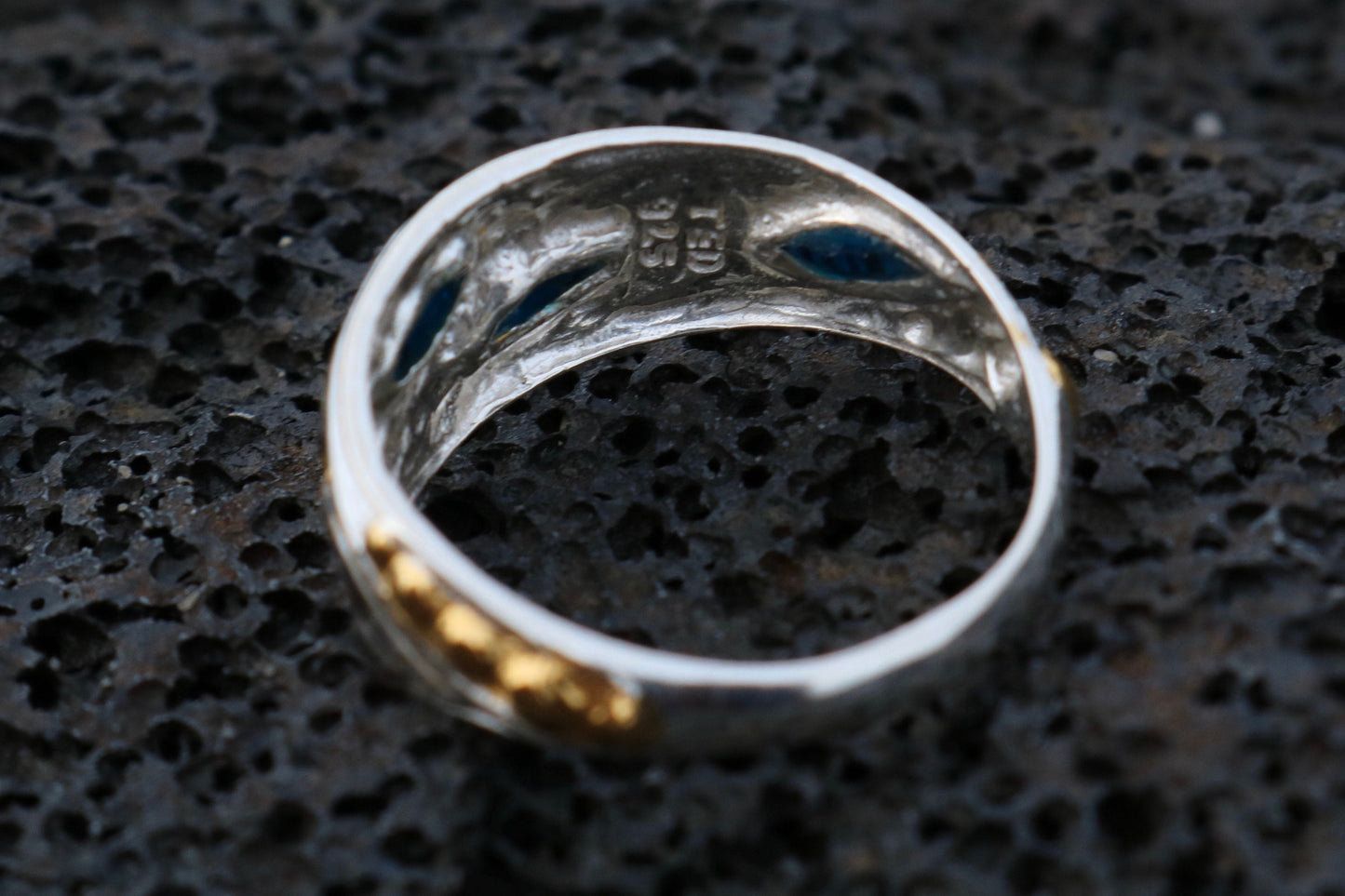 18K Gold Vermeil Plumeria Ring. Sterling Silver, Abalone Shell.
