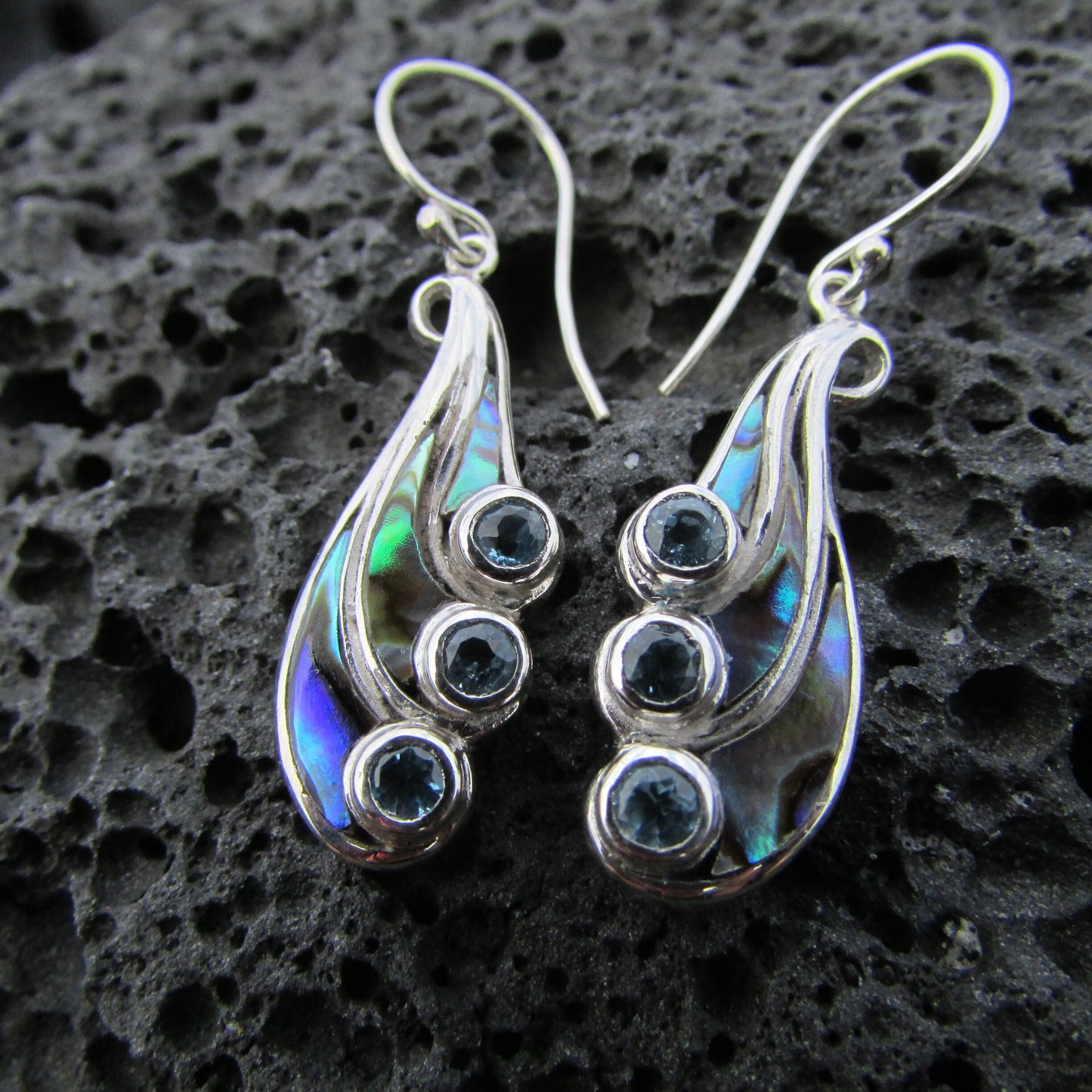 Waterfall Earrings | Blue Topaz | Paua Abalone Shell | Sterling Silver | Ocean | Beach | Gift | Jewelry | Handmade | Unique