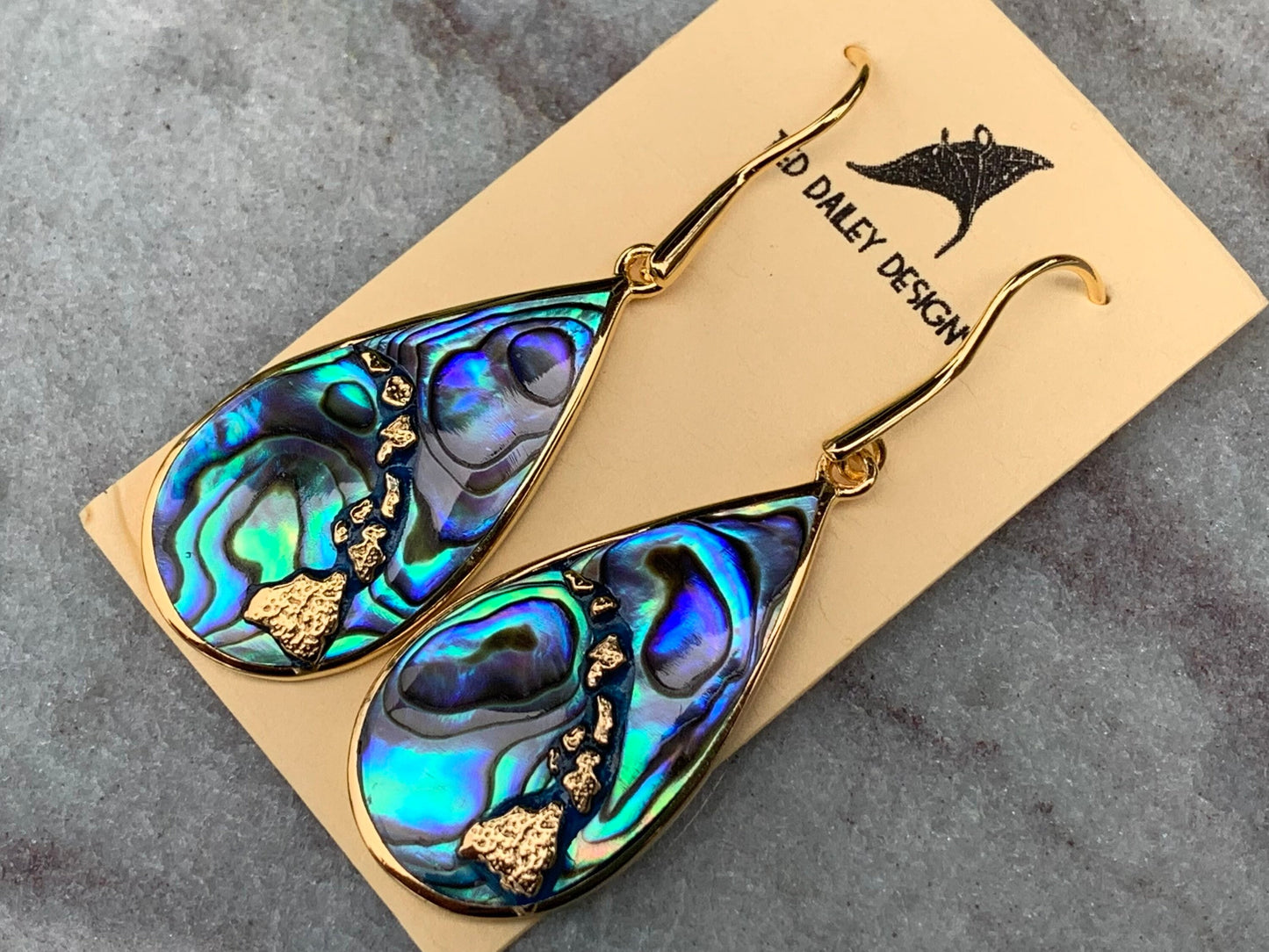 Hawaiian Islands Chain Earrings. Kauai, Oahu, Maui, Big Island of Hawaii. Silver, 18k Gold, Abalone Paua Shell.
