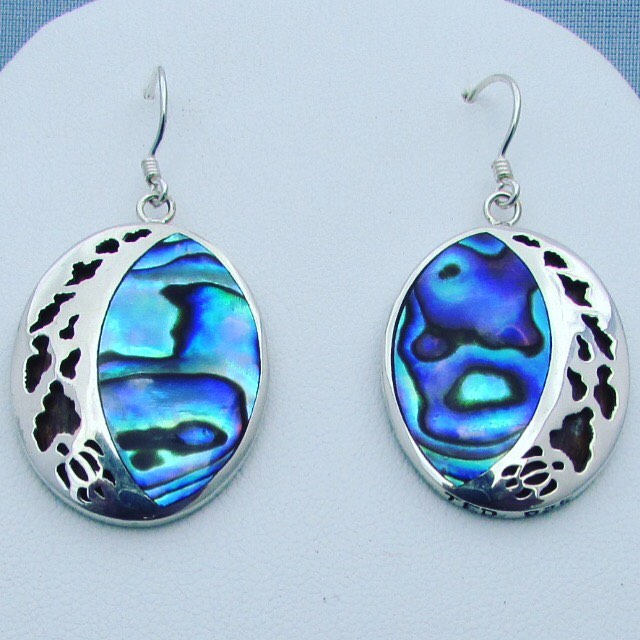 Hawaii Islands Chain Turtle Earrings | Abalone Paua Shell | Sterling Silver | Ocean | Beach | Gift | Jewelry | Handmade | Unique