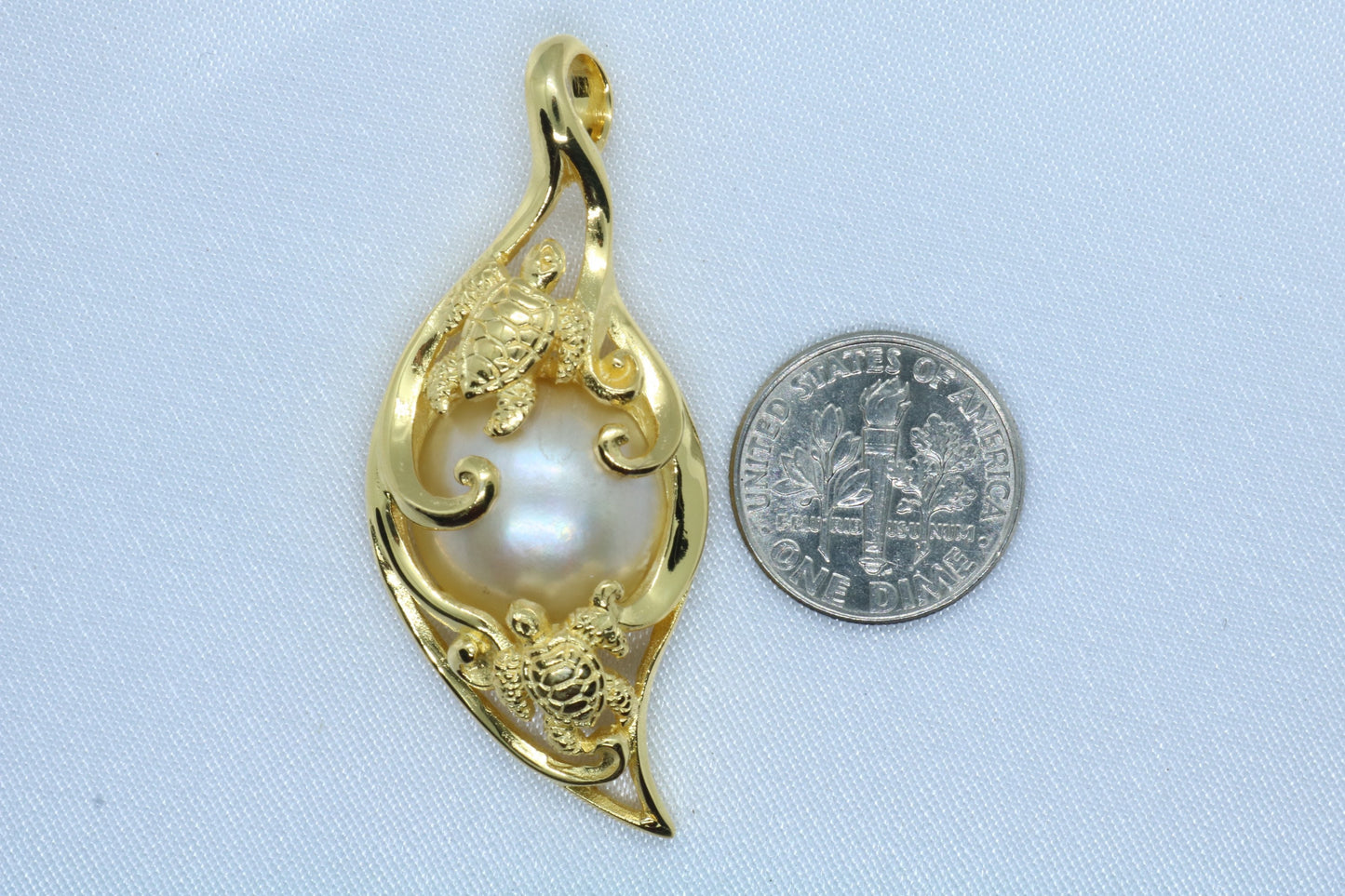 Turtles Hawaiian Honu 18k Gold Vermeil Mabe White Pearl Necklace Pendant