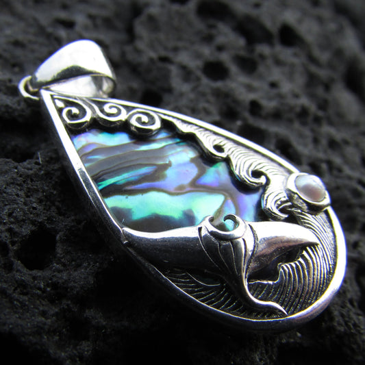 Manta Ray Wave Necklace Pendant Small | Pearl | Paua Abalone Shell | Sterling Silver | Ocean | Beach | Gift | Jewelry | Handmade | Unique