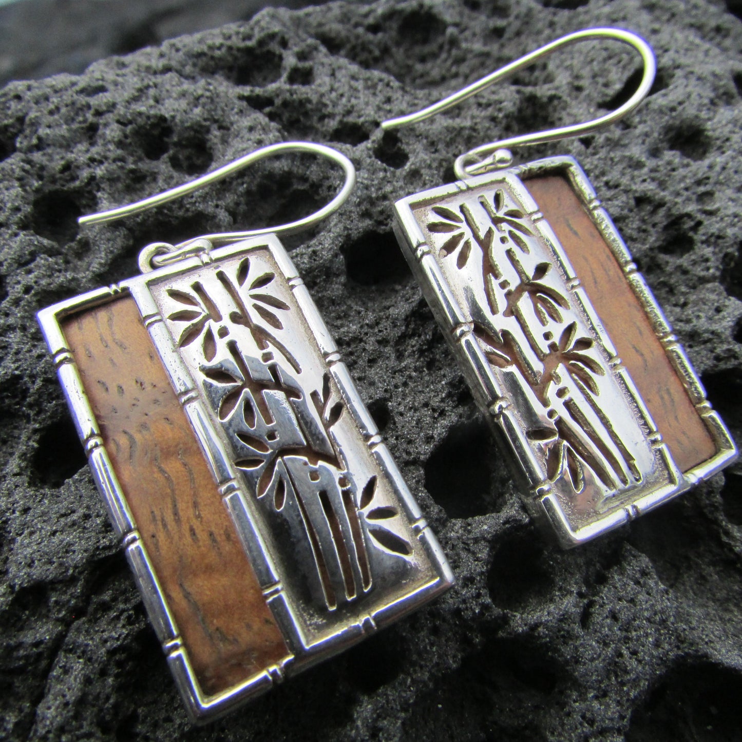 Bamboo Earrings | Sterling Silver | Hawaiian Koa Wood | Gift | Jewelry | Handmade | Unique
