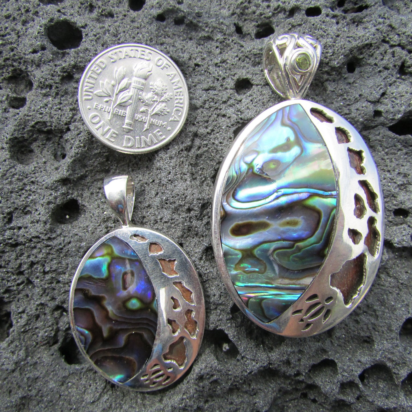 Hawaii Island Chain Turtle Necklace Pendant Small | Paua Abalone Shell | Sterling Silver | Ocean | Beach | Gift | Jewelry | Handmade Unique
