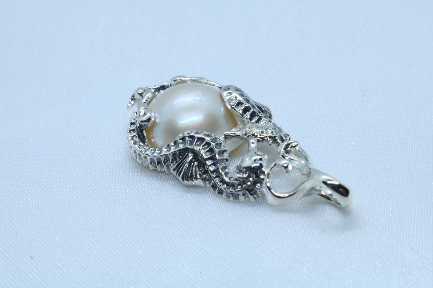 Seahorses Mabe White Pearl Pendant Necklace