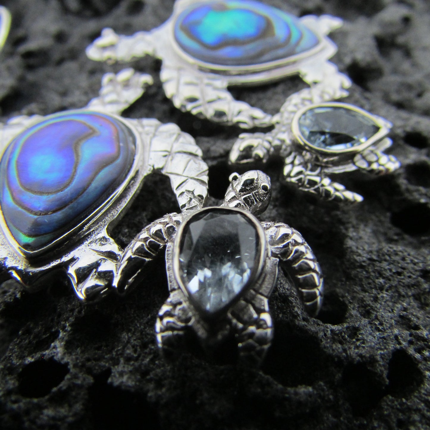 Sea Turtle Couple Earrings  | Abalone Paua Shell | Blue Topaz | Sterling Silver | Ocean | Beach | Gift | Jewelry | Handmade | Unique
