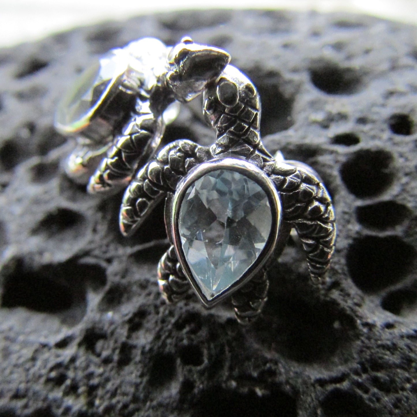 Sea Turtle Stud Earrings | Blue Topaz | Sterling Silver | Ocean | Beach | Gift | Jewelry | Handmade | Unique