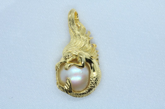 Mermaid 18k Gold Vermeil Mabe White Pearl Necklace Pendant
