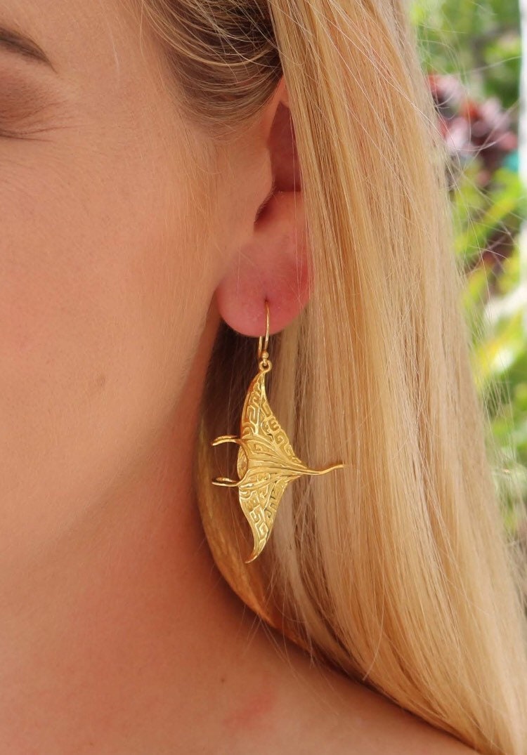 18K Gold Vermeil Manta Ray Stingray Earrings | Ocean | Beach | Gift | Jewelry | Handmade | Unique