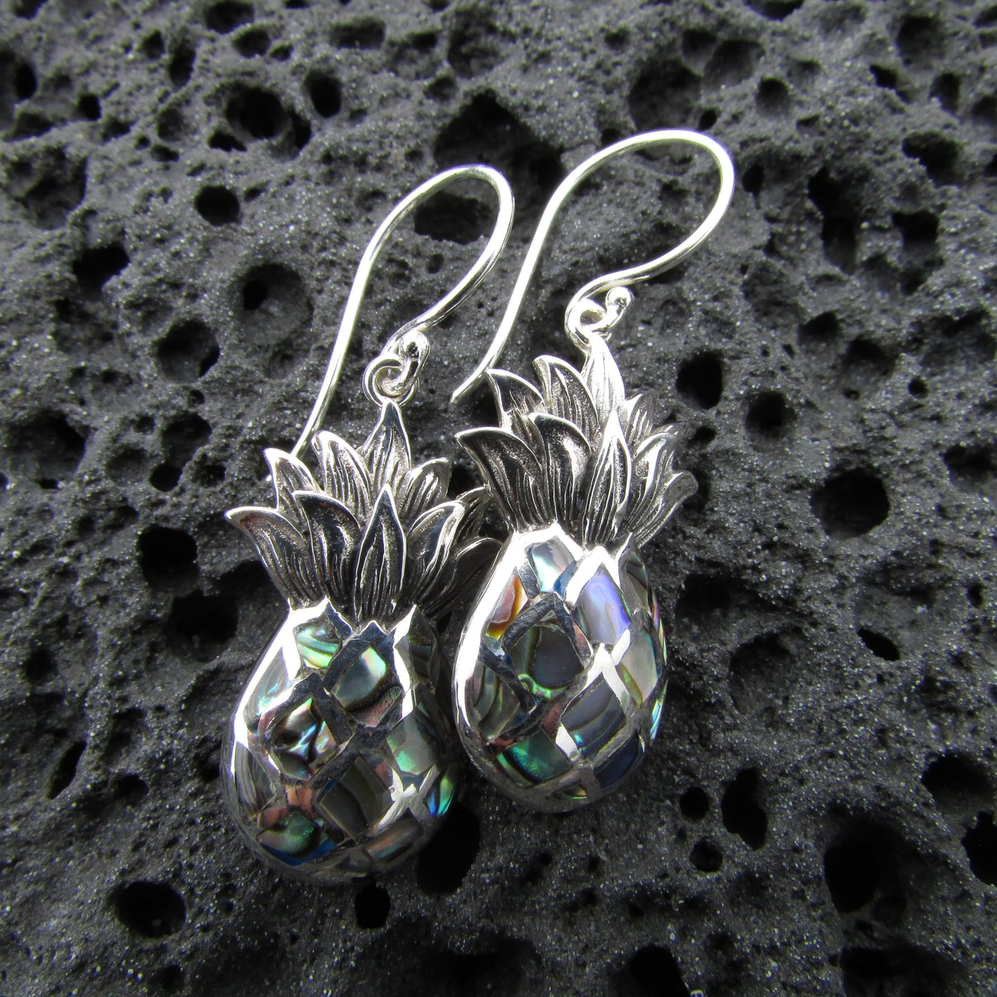 Pineapple Fruit Earrings | Paua Abalone Shell | Sterling Silver | Gift | Jewelry | Handmade | Unique
