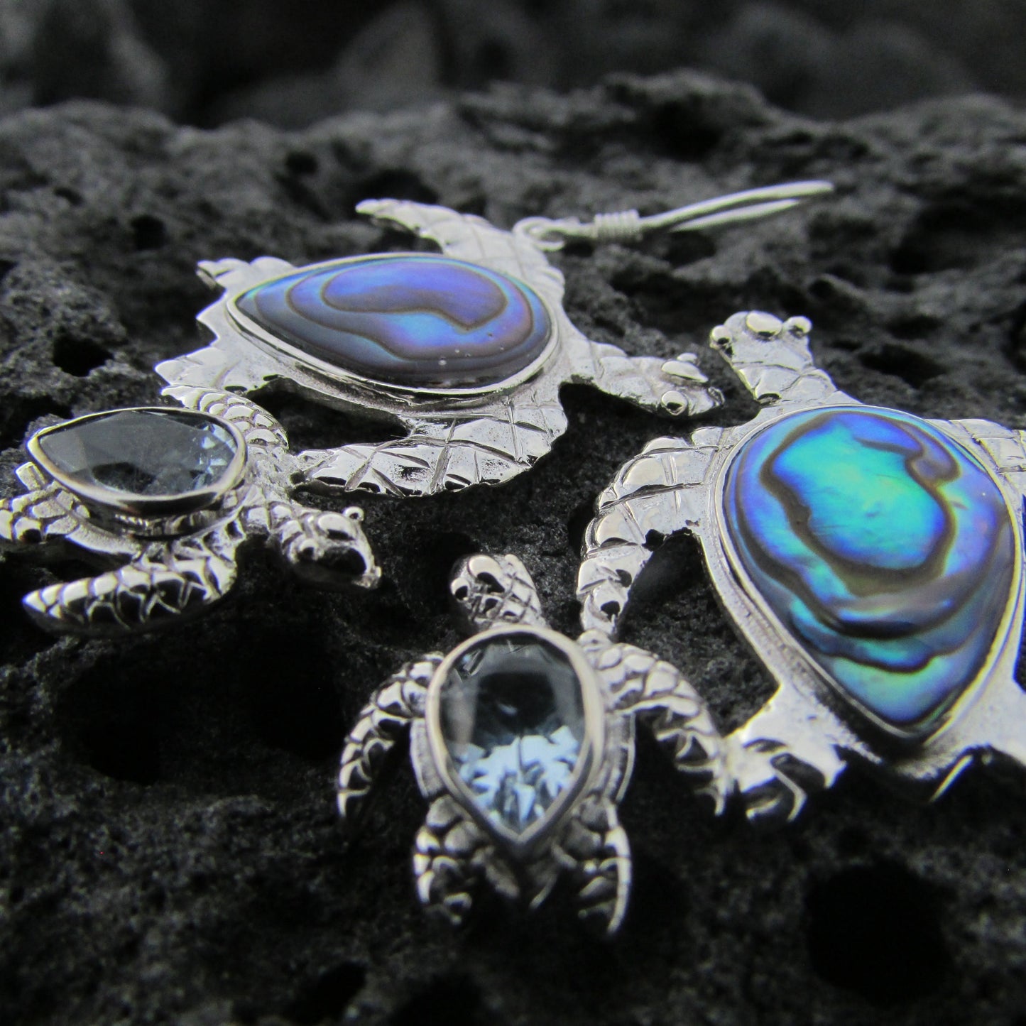 Sea Turtle Couple Earrings  | Abalone Paua Shell | Blue Topaz | Sterling Silver | Ocean | Beach | Gift | Jewelry | Handmade | Unique
