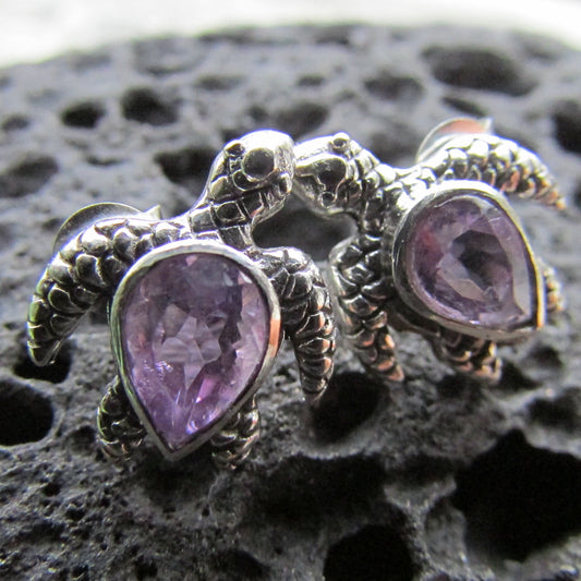 Sea Turtle Stud Earrings | Amethyst | Sterling Silver | Ocean | Beach | Gift | Jewelry | Handmade | Unique