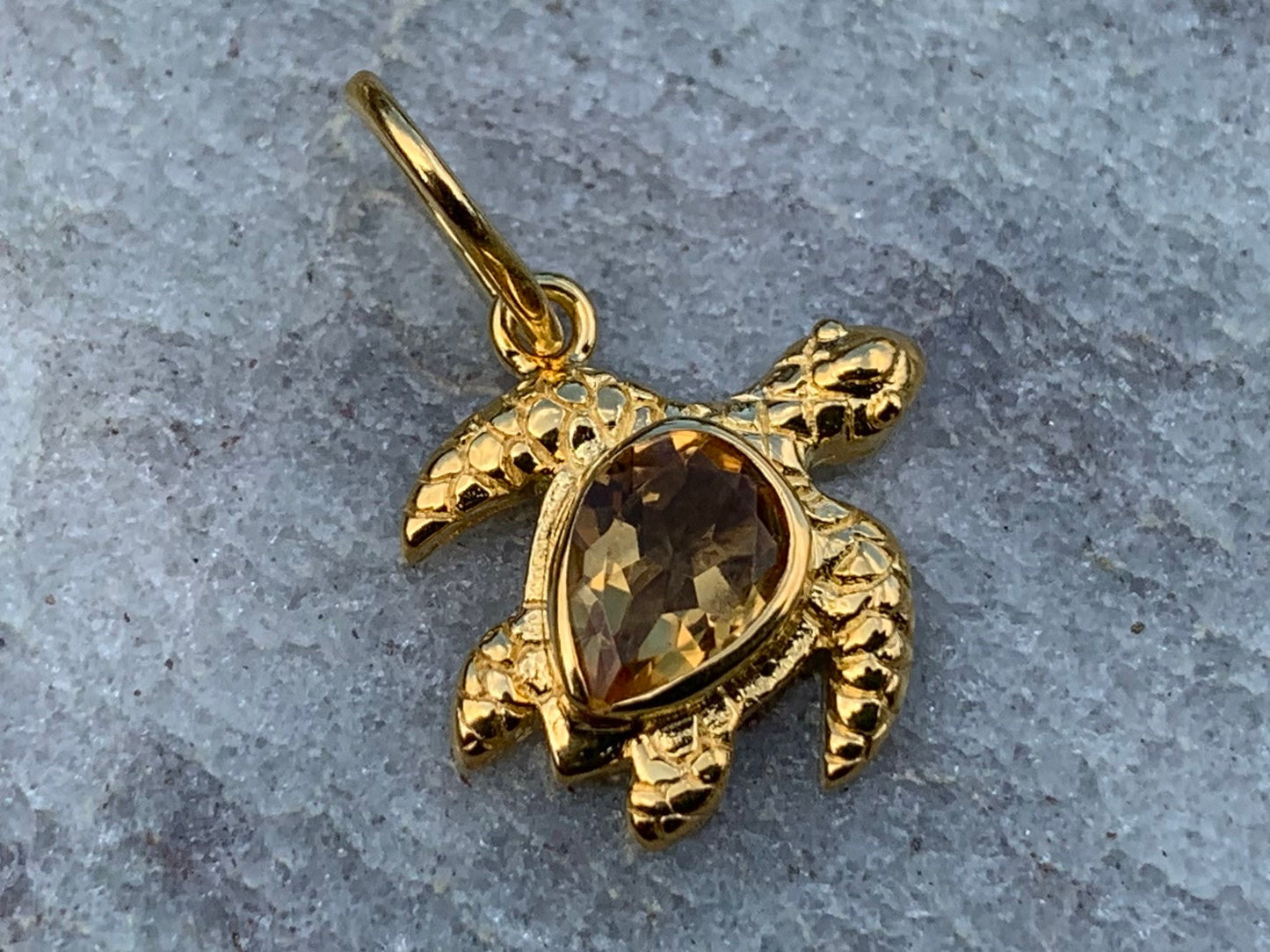 Turtle Charm Citrine Necklace Pendant 18k Gold Vermeil