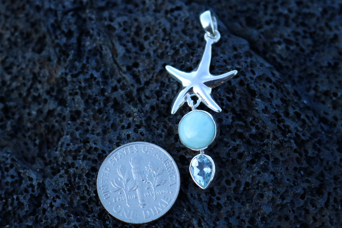 Starfish Larimar Blue Topaz Sterling Silver Necklace Pendant