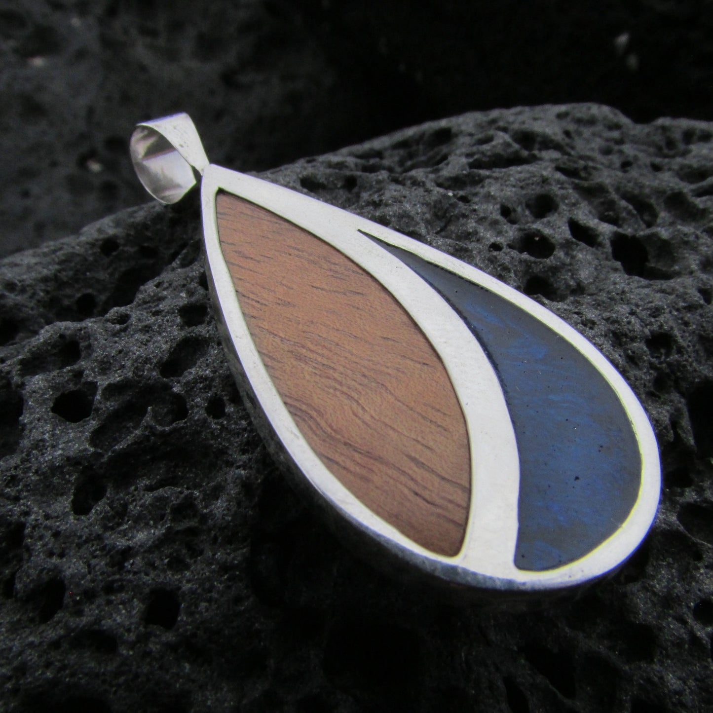 Teardrop Necklace Pendant | Koa Wood | Abalone Paua Shell | Sterling Silver | Gift | Jewelry | Handmade | Unique
