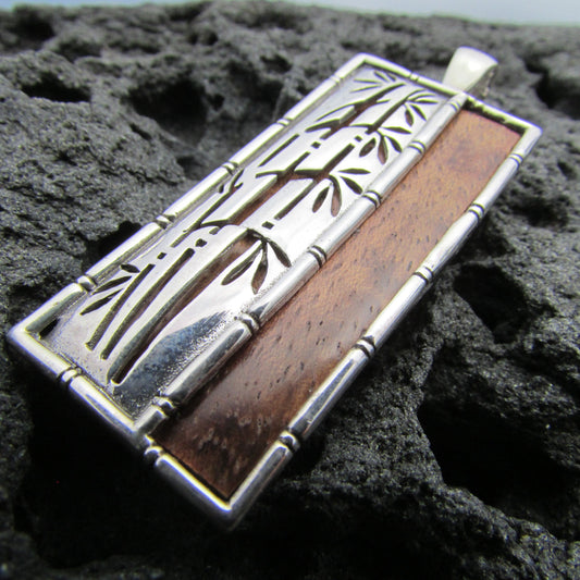 Bamboo Necklace Pendant Large | Hawaiian Koa Wood | Sterling Silver | Ocean | Beach | Gift | Jewelry | Handmade | Unique