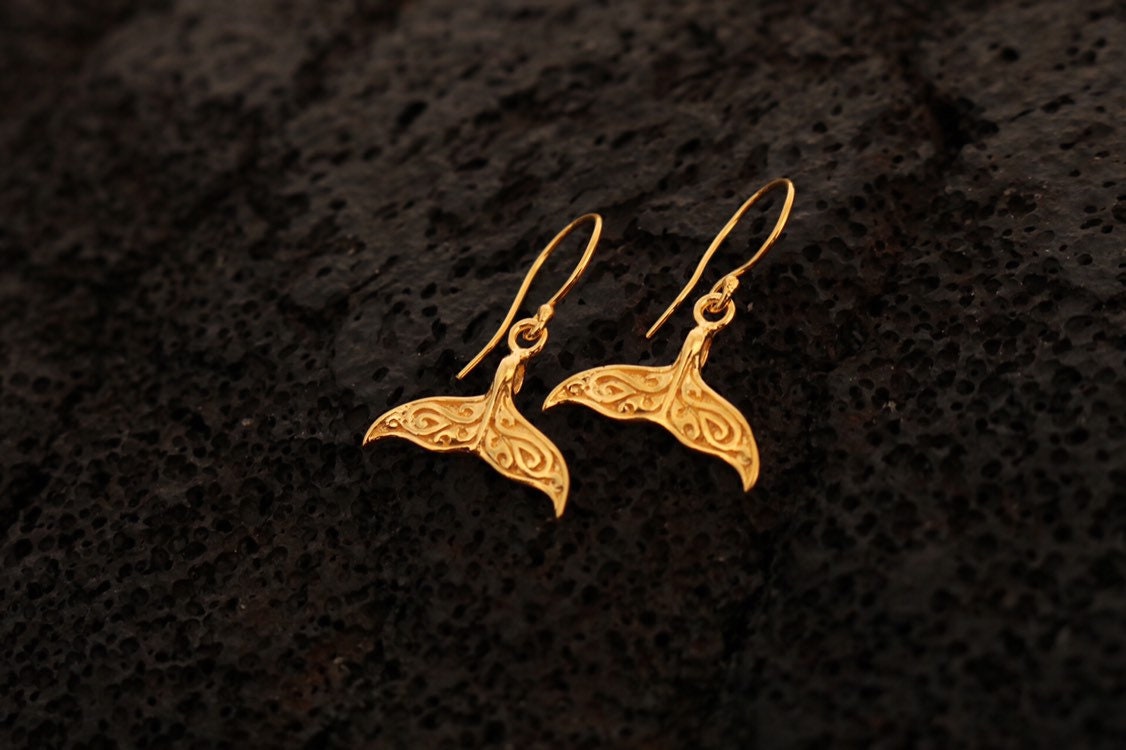 18K Gold Vermeil Whale Tail Earrings.
