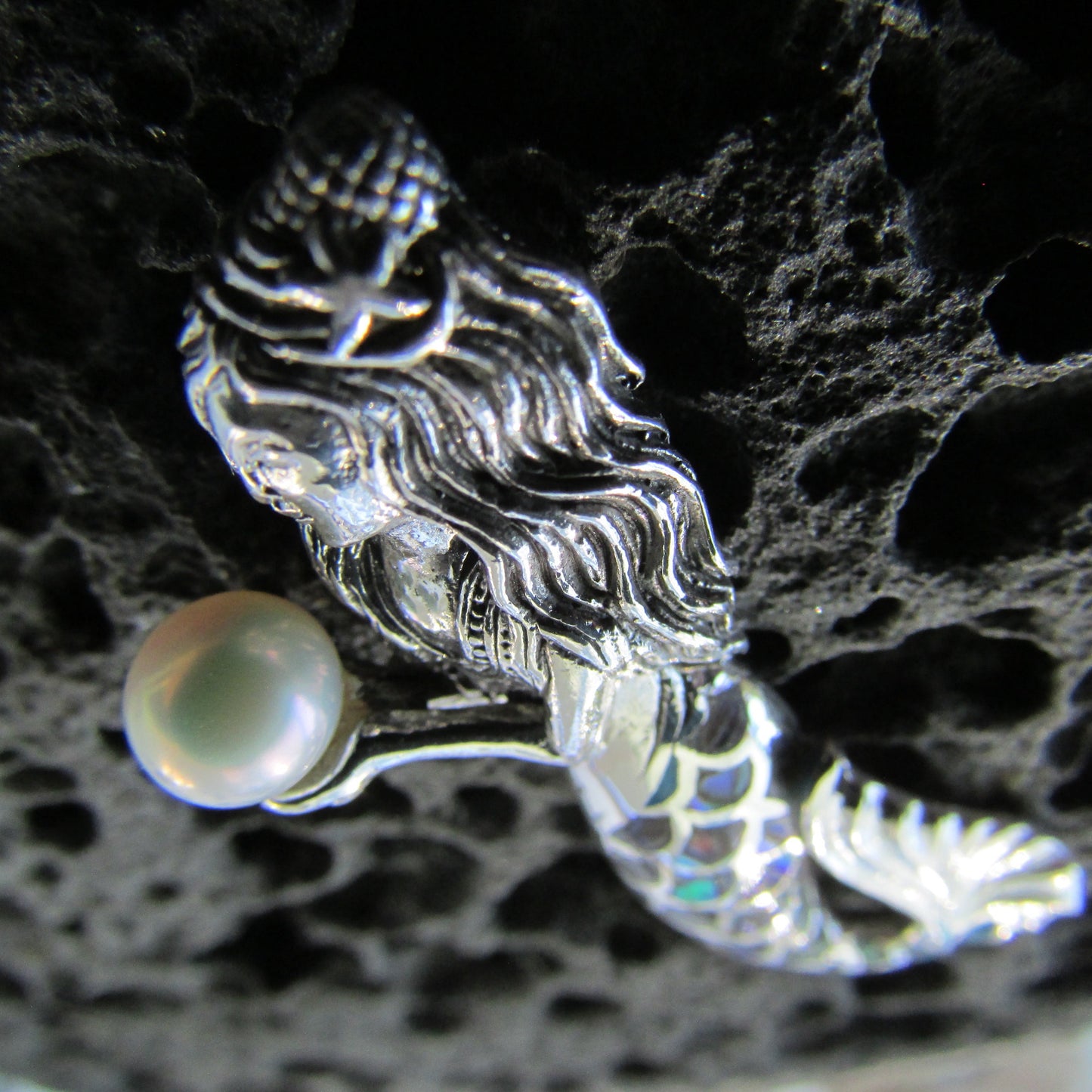Mermaid Necklace Pendant | Pearl | Sterling Silver | Paua Shell | Abalone Shell | Ocean | Beach | Gift | Jewelry | Handmade | Unique