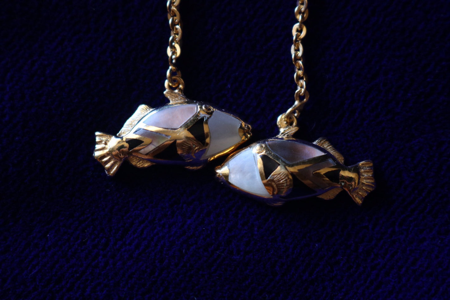 Humuhumunukunukuapua’a (Trigger Fish) Hawaiian State Fish Earrings. 18k Gold Vermeil, Silver, Mother of Pearl.