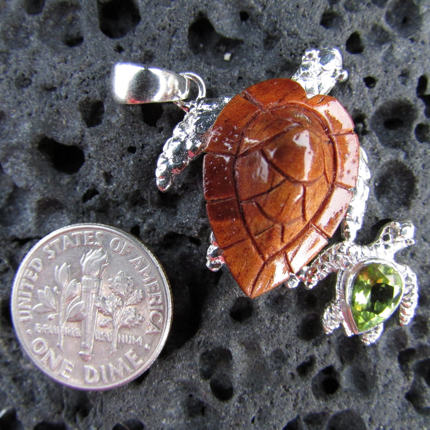 Sea Turtle Necklace Pendant | Koa Wood | Peridot | Sterling Silver | Ocean | Beach | Gift | Jewelry | Handmade | Unique